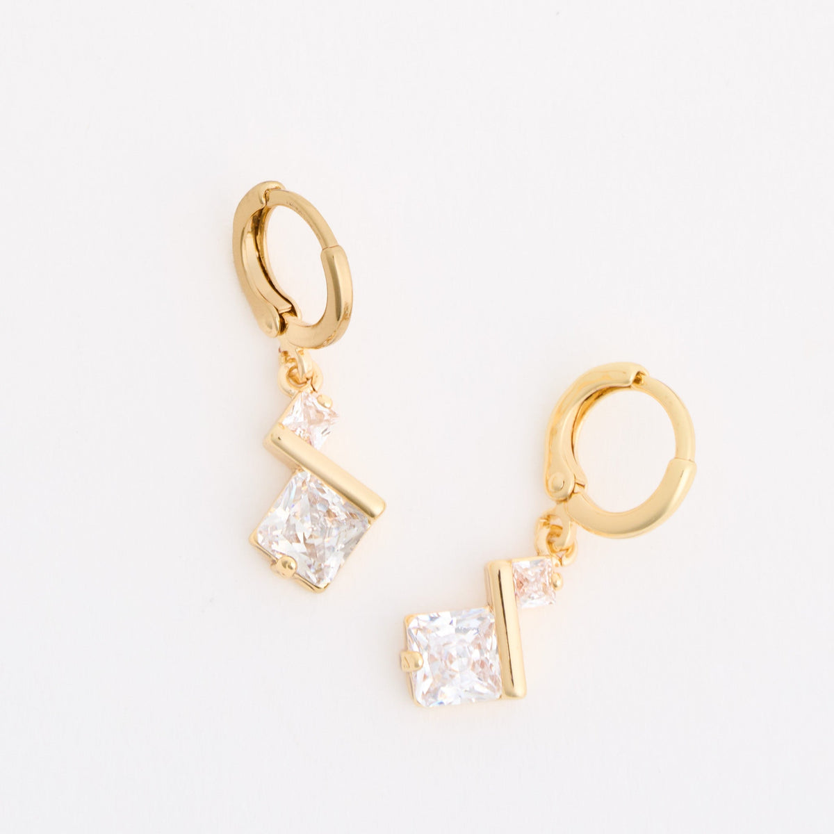 Geometric Princess Cut Cubic Zirconia Dazzler Hoop Drop Earrings