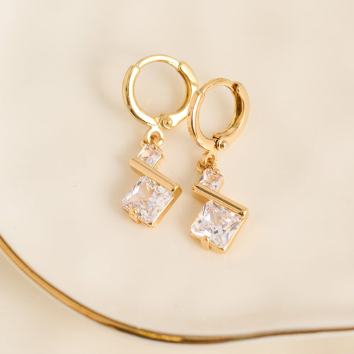 Geometric Princess Cut Cubic Zirconia Dazzler Hoop Drop Earrings