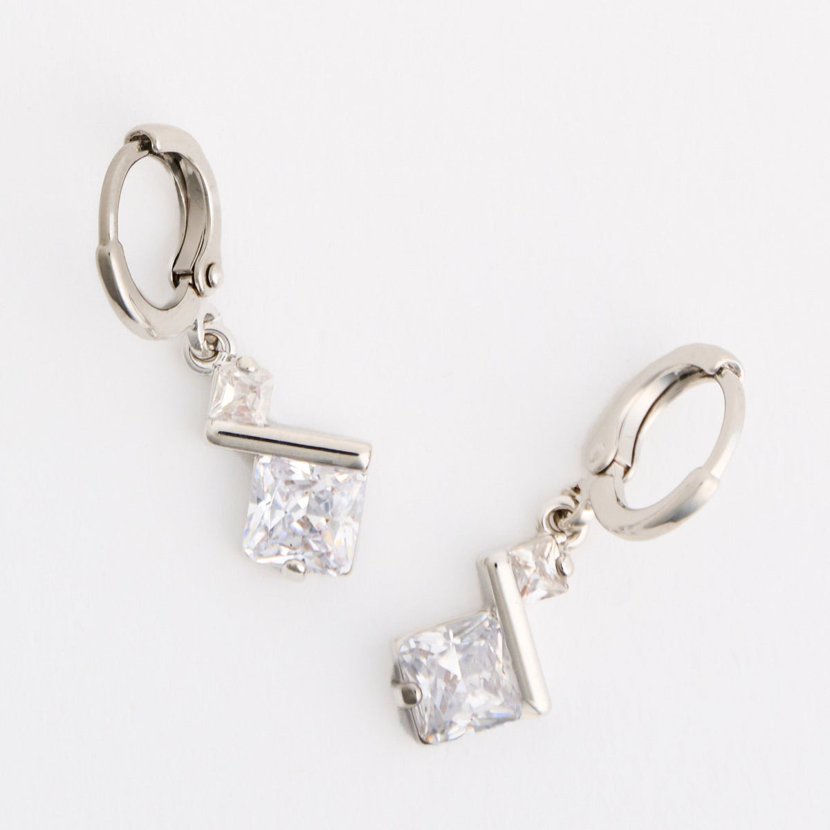 Geometric Princess Cut Cubic Zirconia Dazzler Hoop Drop Earrings