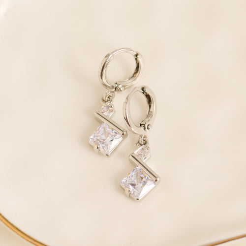 Geometric Princess Cut Cubic Zirconia Dazzler Hoop Drop Earrings