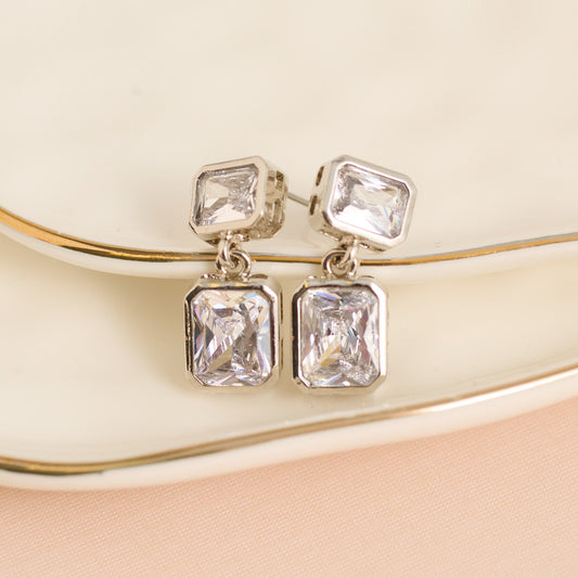 Emerald Cut Cubic Zirconia Drop Dazzler Earrings