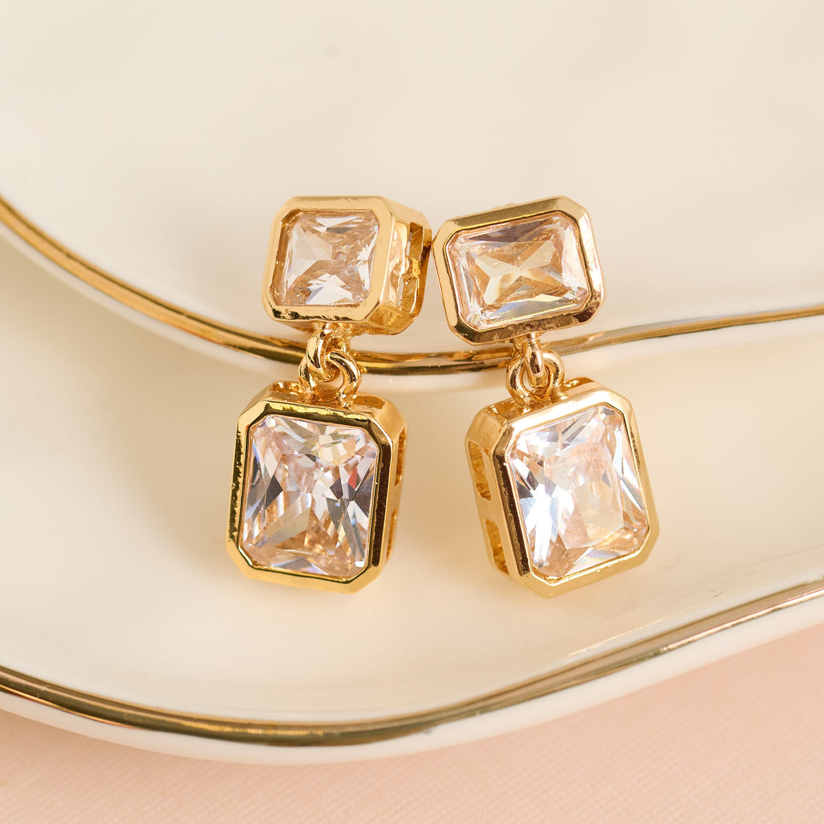 Emerald Cut Cubic Zirconia Drop Dazzler Earrings