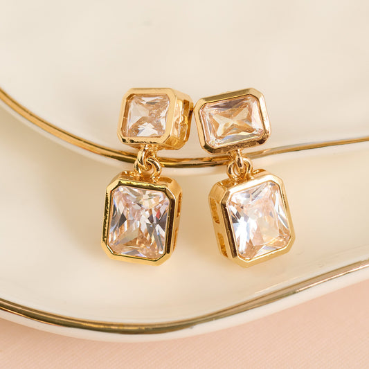 Emerald Cut Cubic Zirconia Drop Dazzler Earrings