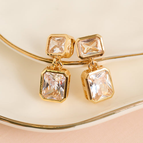Emerald Cut Cubic Zirconia Drop Dazzler Earrings