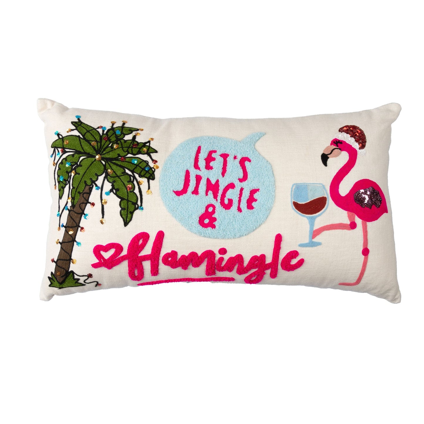 Flamingo Christmas 12x22 Embroidered Lumbar Pillow