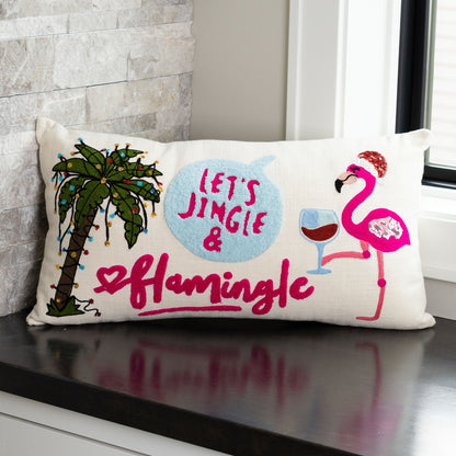 Flamingo Christmas 12x22 Embroidered Lumbar Pillow