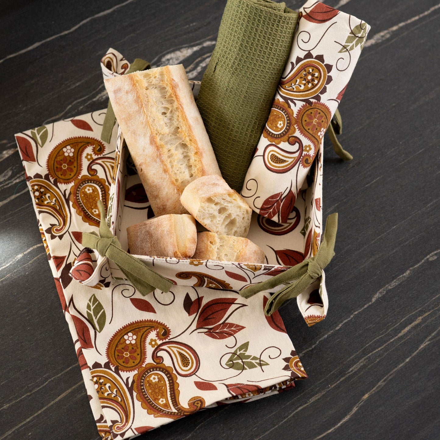 4 Piece Autumn Paisley Tea Towel & Bread Basket Set