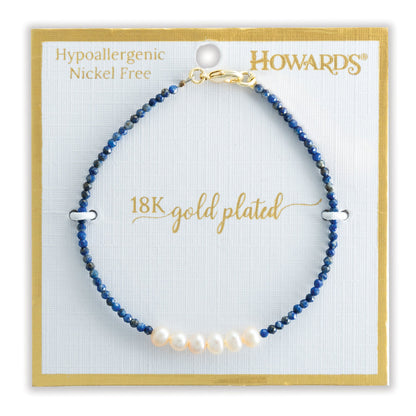 Taissa 18k Gold Genuine Lapis & Pearl Bracelet