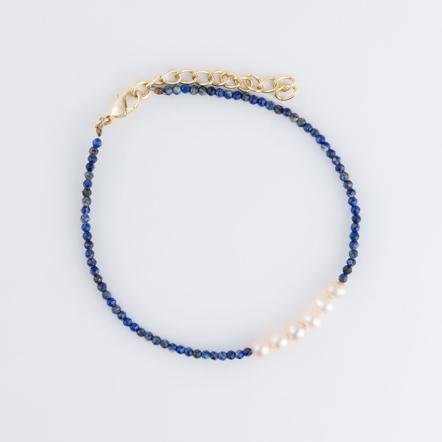 Taissa 18k Gold Genuine Lapis & Pearl Bracelet