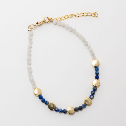 Taissa 18k Gold Genuine Lapis Disc Bracelet