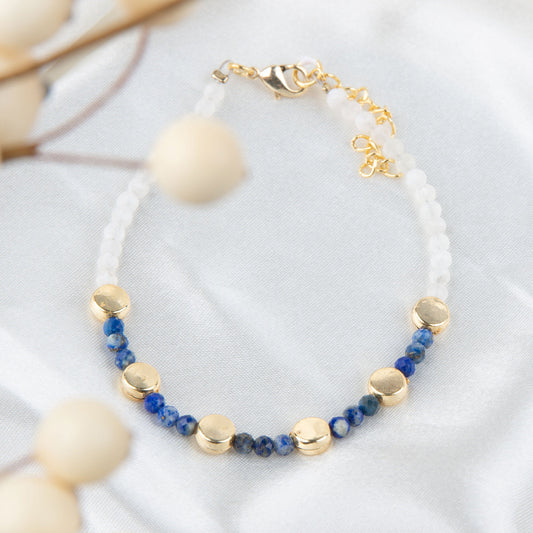 Taissa 18k Gold Genuine Lapis Disc Bracelet