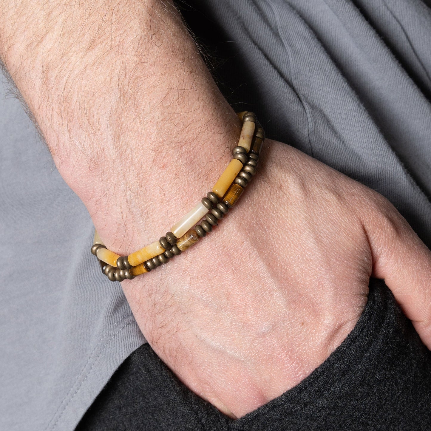 Jordan Multi Row Genuine Stone & Wood Bead Unisex Bracelet