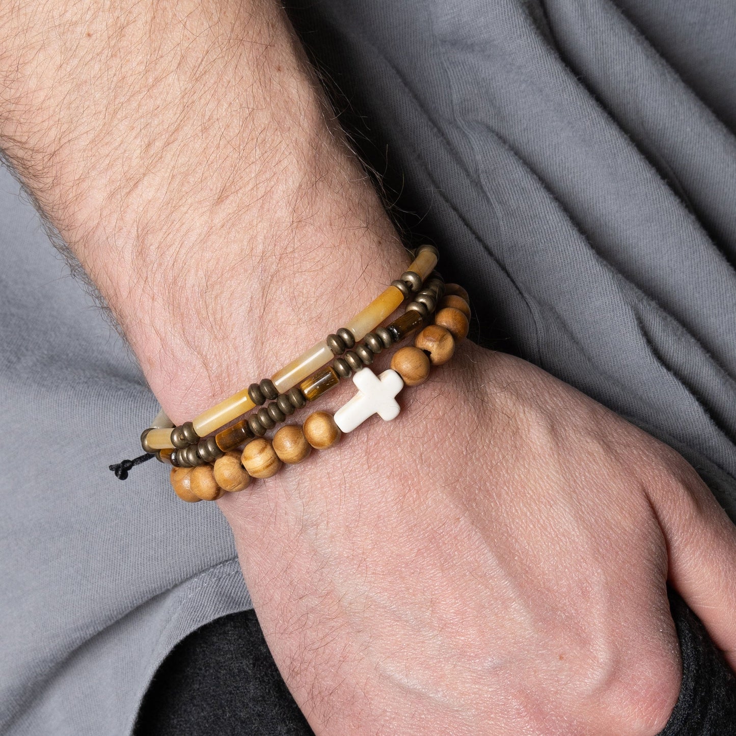 Jordan Multi Row Genuine Stone & Wood Bead Unisex Bracelet