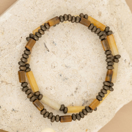 Jordan Multi Row Genuine Stone & Wood Bead Unisex Bracelet