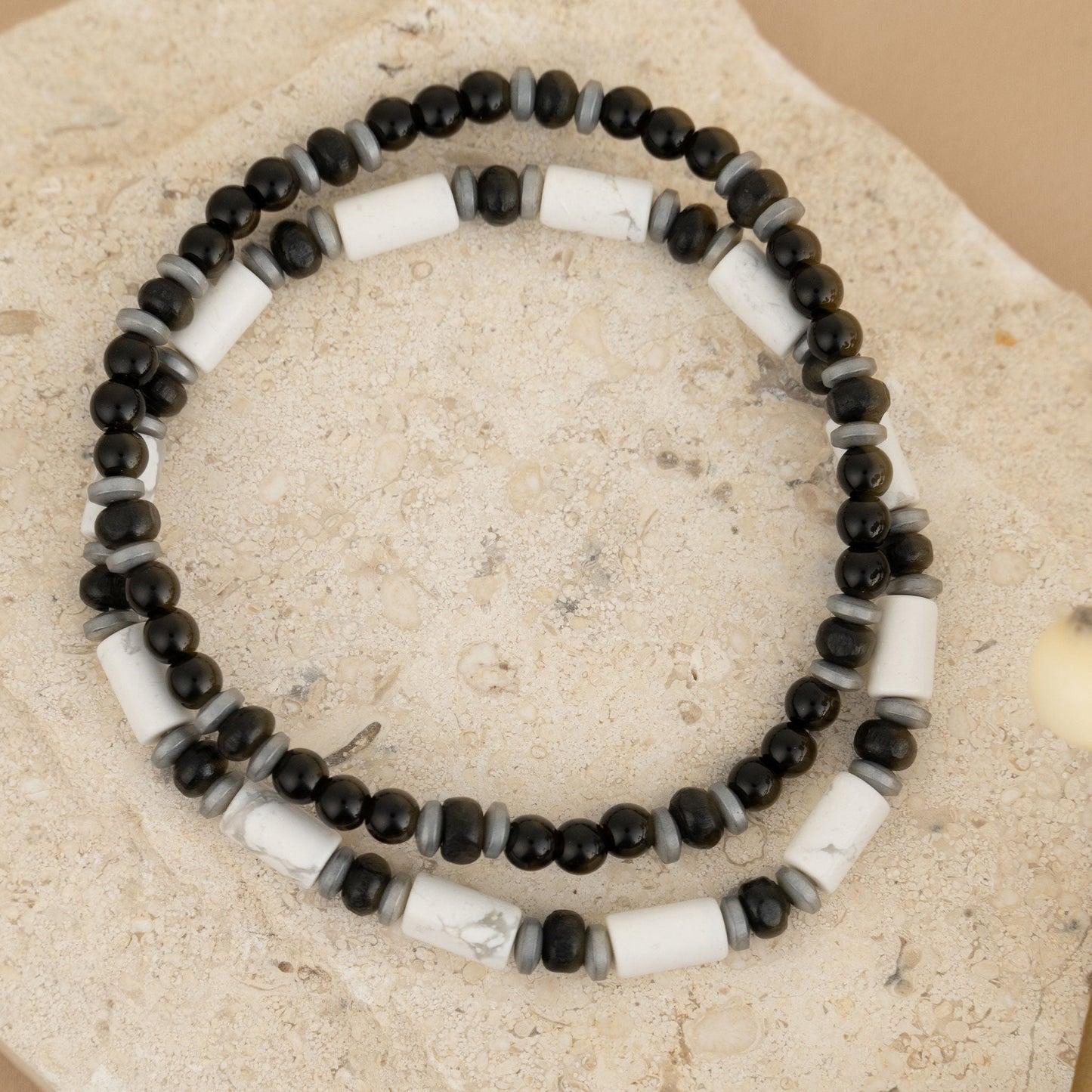 Jordan Multi Row Genuine Stone & Wood Bead Unisex Bracelet