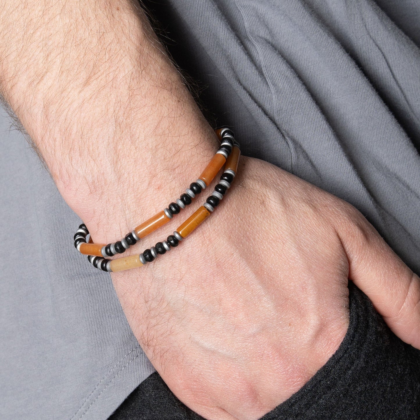 Jordan Multi Row Genuine Stone & Wood Bead Unisex Bracelet