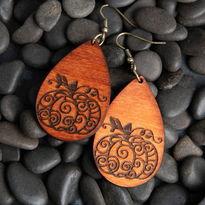 Halloween Wooden Pumpkin Earrings