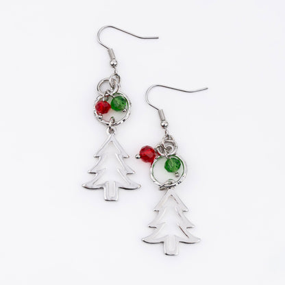 Holiday Pine Tree Beaded Earrings