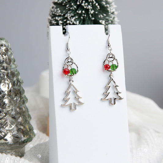 Holiday Pine Tree Beaded Earrings