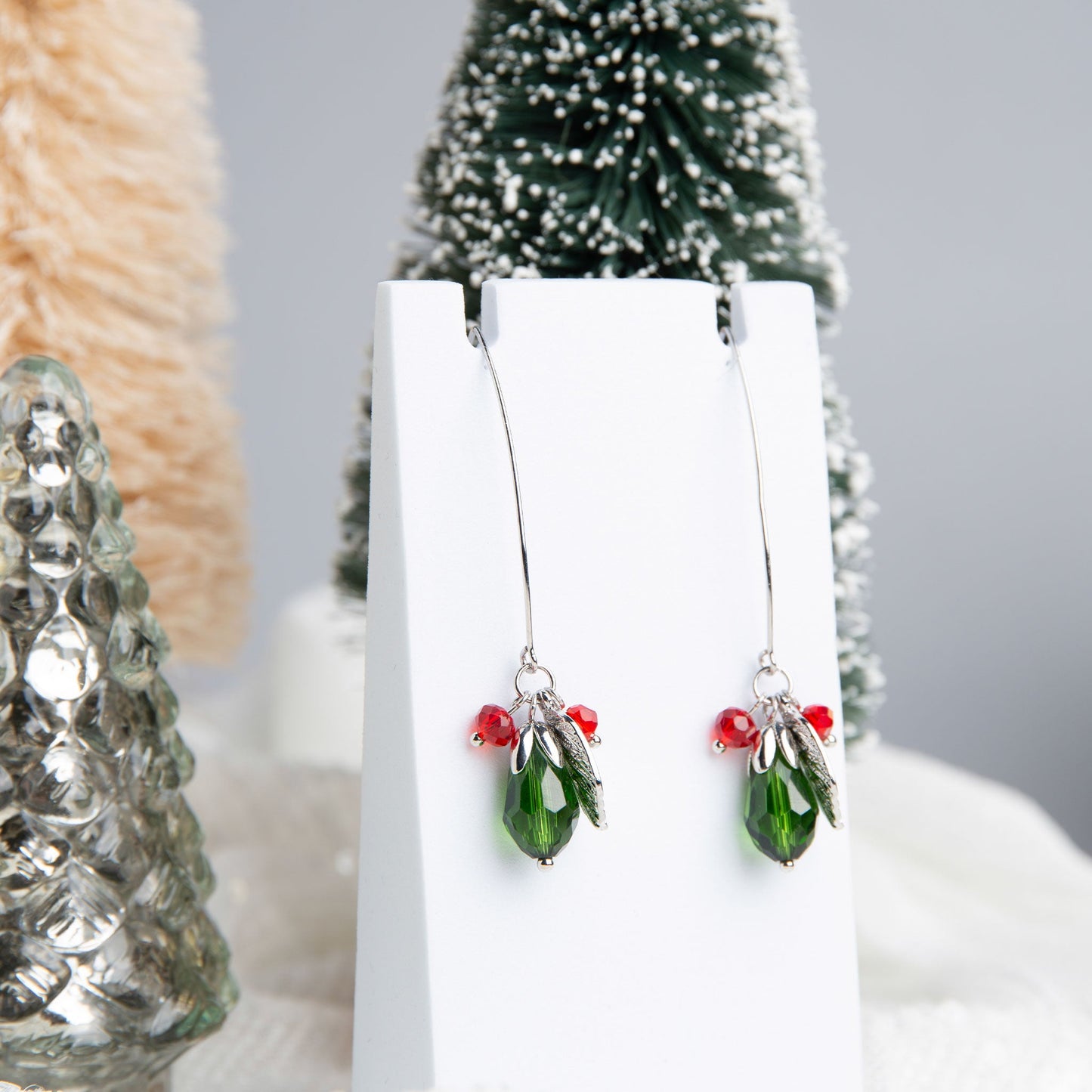 Holiday Poinsettia Beaded Earrings