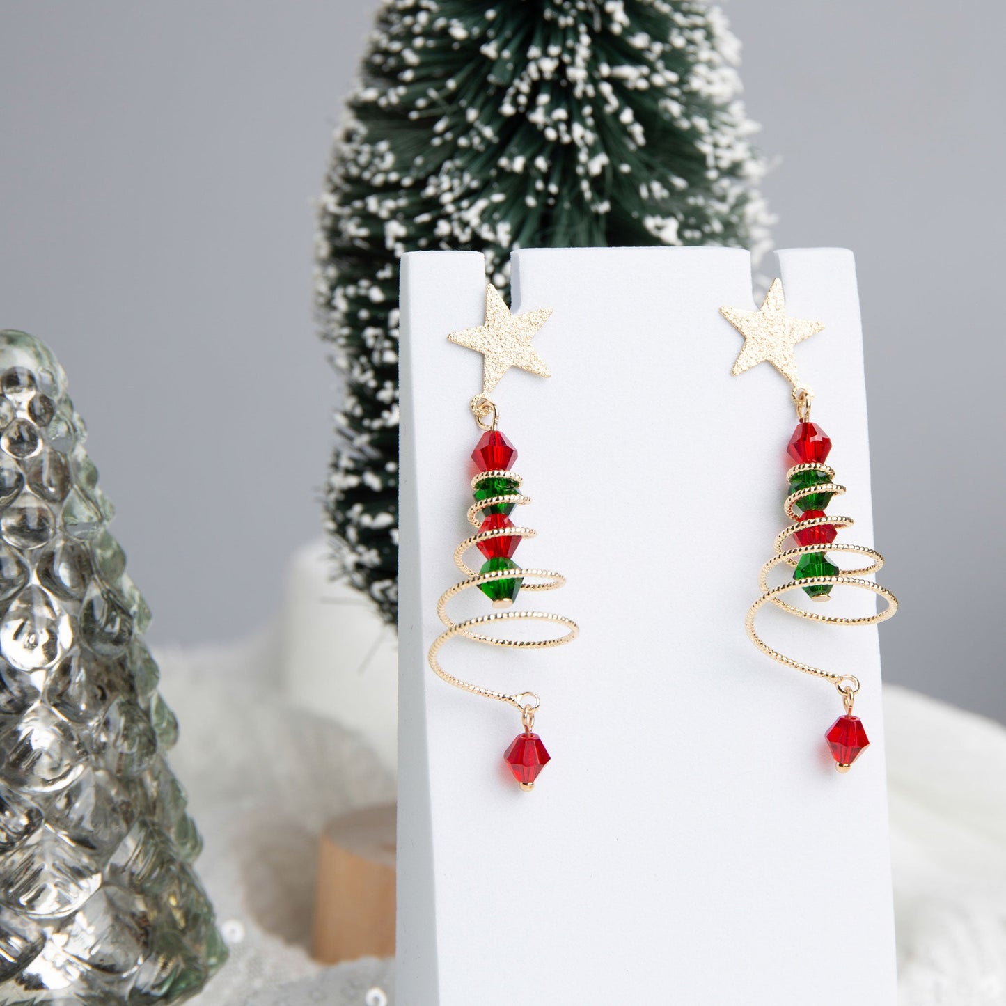 Holiday Wire Wrapped Tree Beaded Earrings