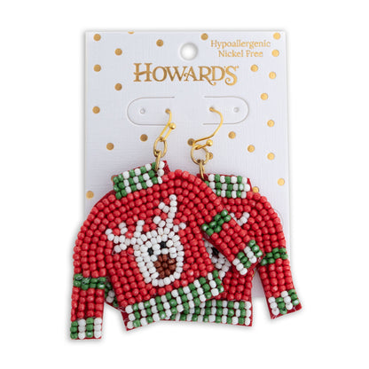 Holiday Seed Bead Christmas Sweater Earrings