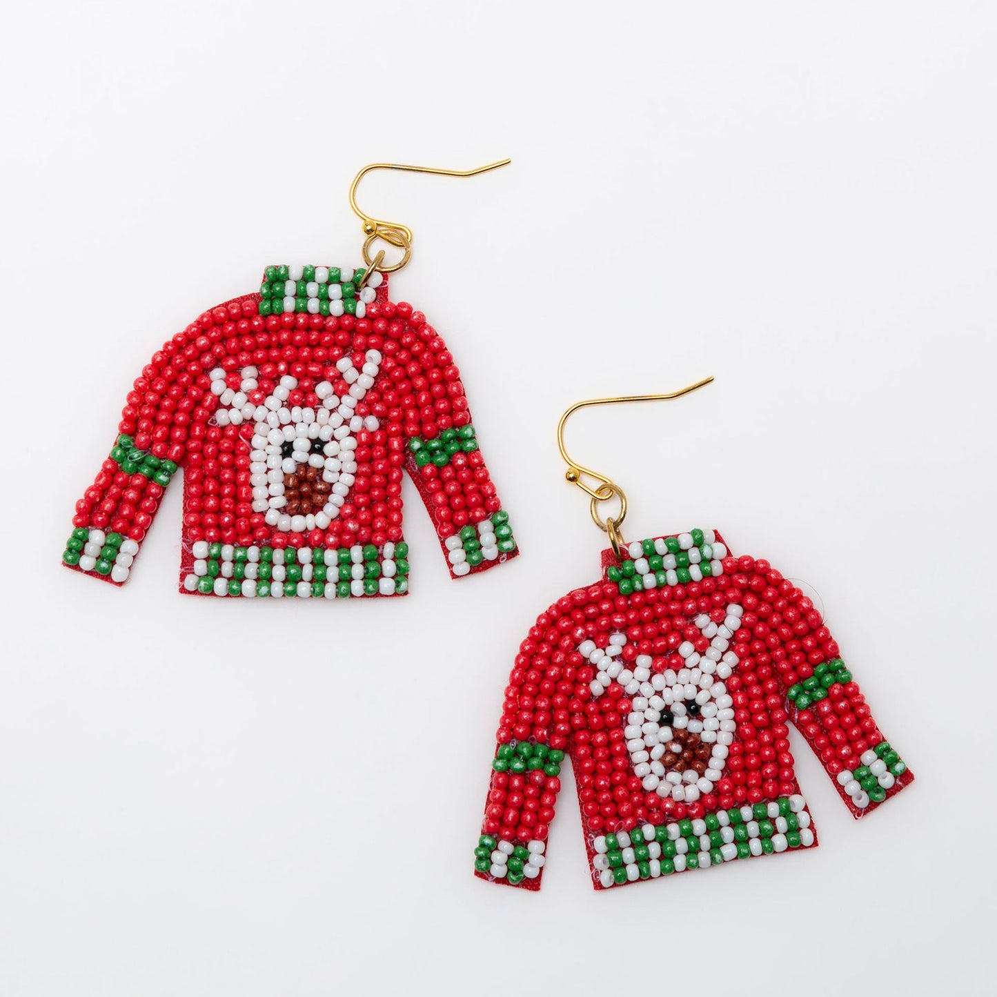 Holiday Seed Bead Christmas Sweater Earrings