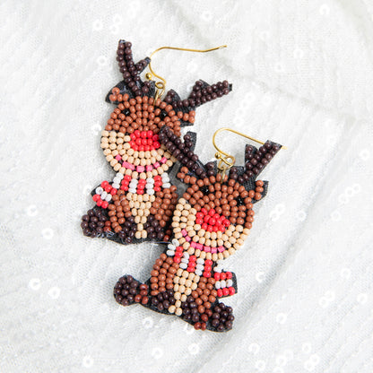 Holiday Seed Bead Reindeer Earrings