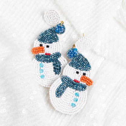 Holiday Seed Bead Snowman Earrings