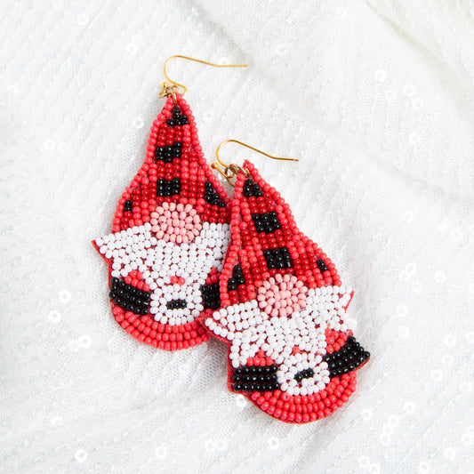 Holiday Seed Bead Gnome Earrings