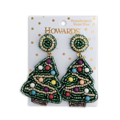 Holiday Seed Bead Christmas Tree Earrings