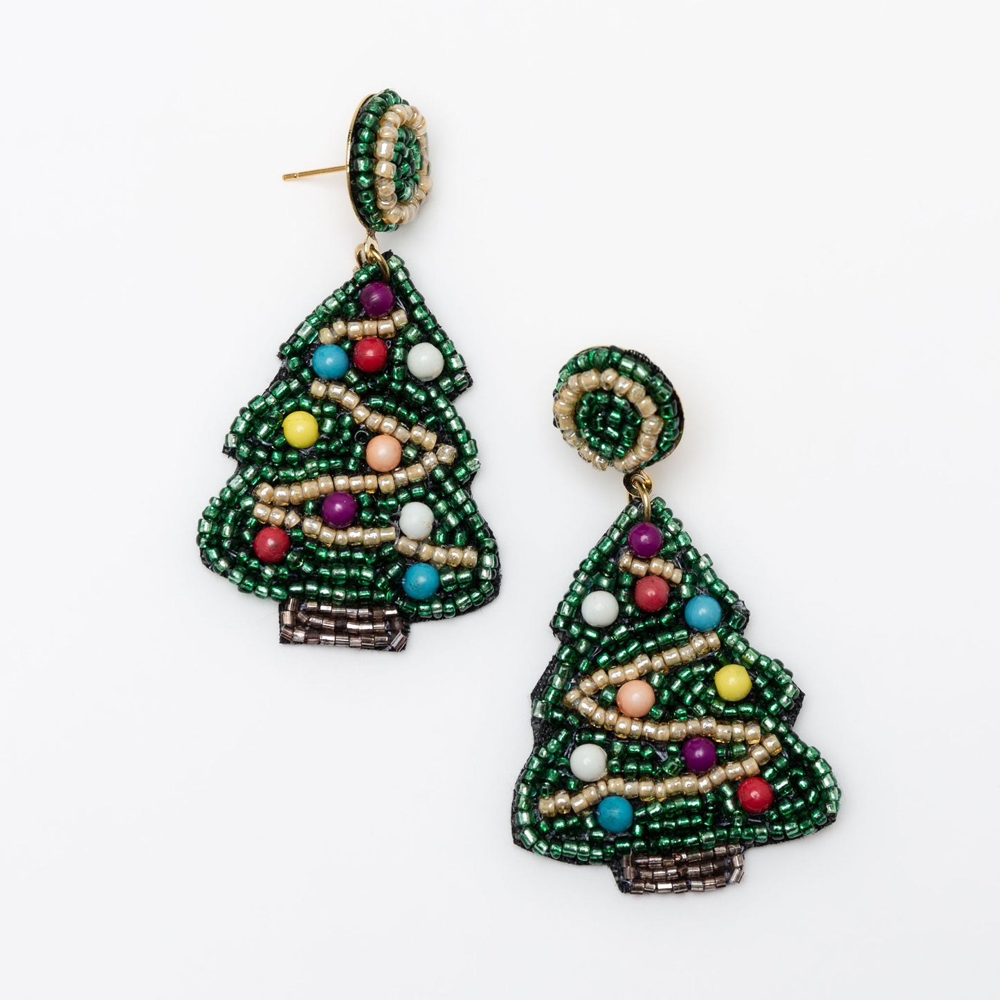 Holiday Seed Bead Christmas Tree Earrings