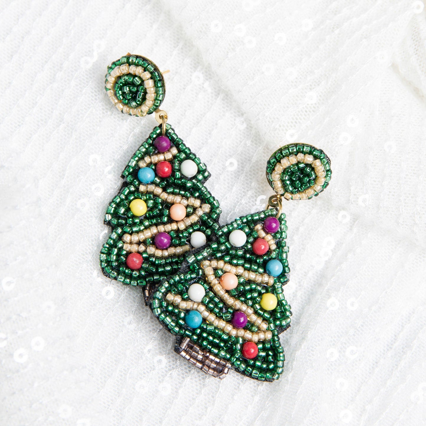 Holiday Seed Bead Christmas Tree Earrings