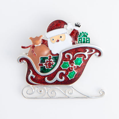 Holiday Santa Sleigh Brooch