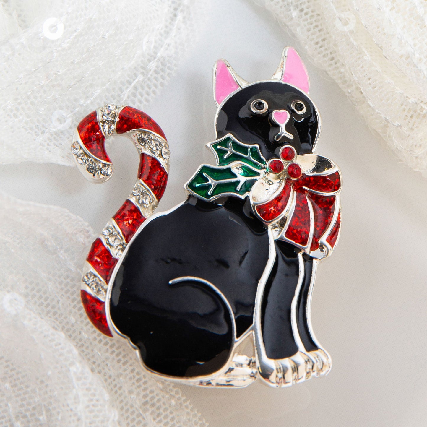 Holiday Black Cat Brooch