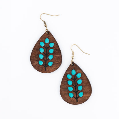 Samira Engraved Leaf Wood Earrings