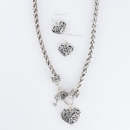 Miah Heart Charm Necklace & Earring Set