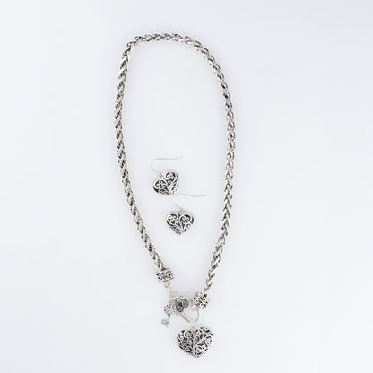 Miah Heart Charm Necklace & Earring Set