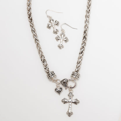 Miah Cross Charm Necklace & Earring Set