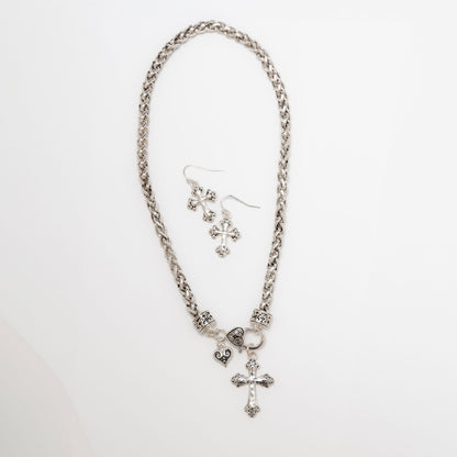 Miah Cross Charm Necklace & Earring Set