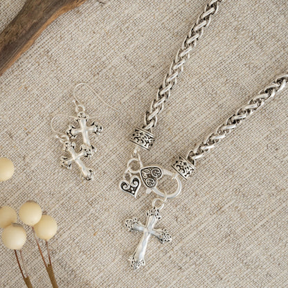 Miah Cross Charm Necklace & Earring Set