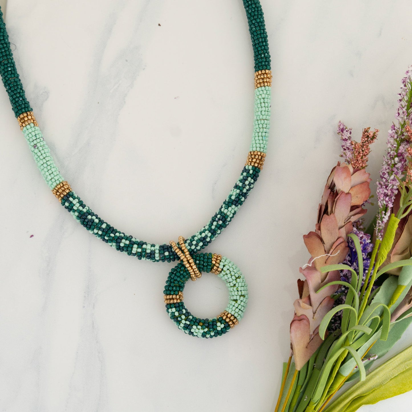 Tansy Seed Bead Ring Necklace