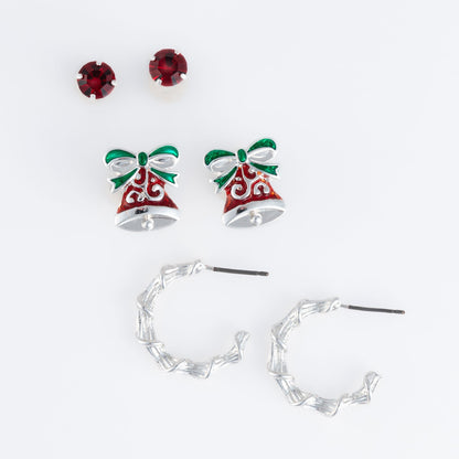 Holiday Christmas Bells Earring Trio