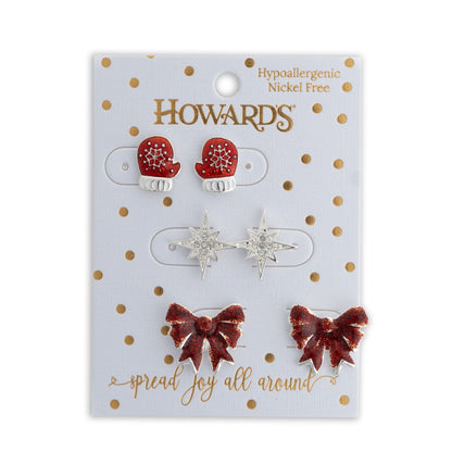 Holiday Christmas Mittens Earring Trio