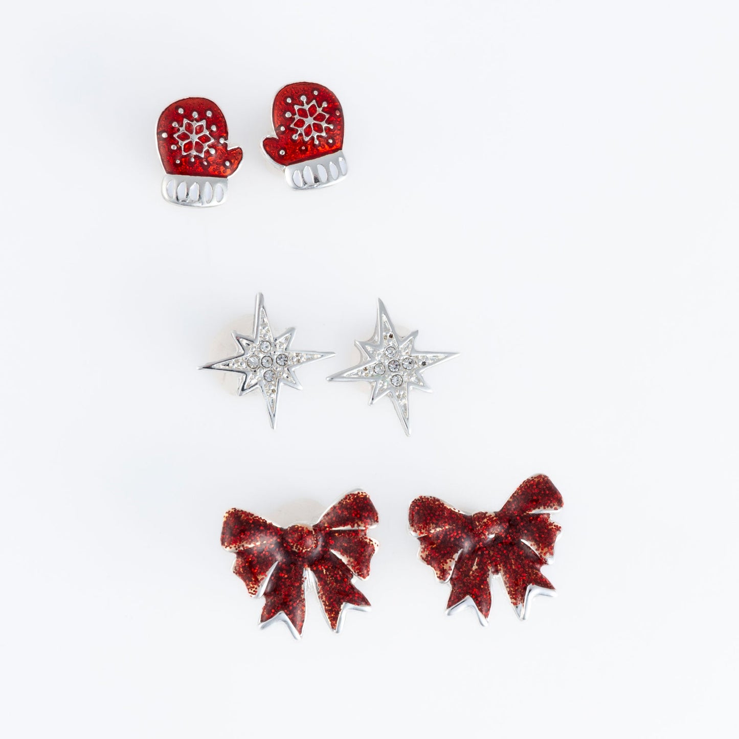 Holiday Christmas Mittens Earring Trio