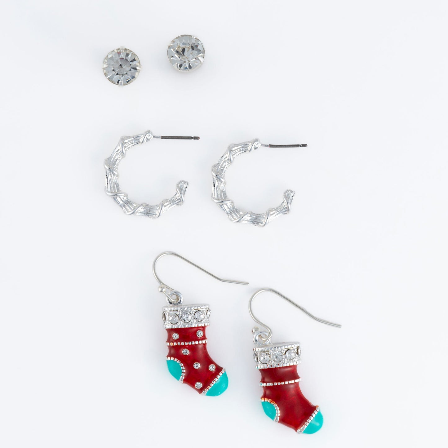 Holiday Christmas Stockings Earring Trio