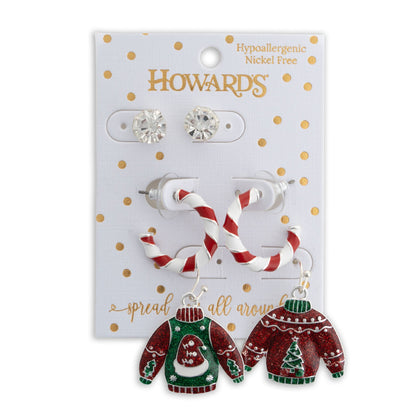 Holiday Christmas Sweater Earring Trio