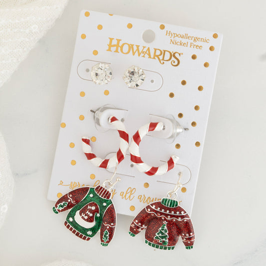 Holiday Christmas Sweater Earring Trio