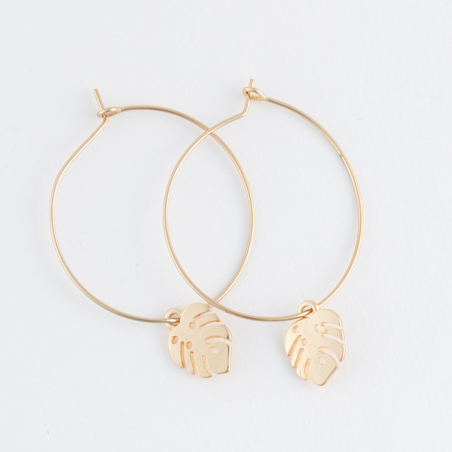 Dainty Monstera Leaf Hoop Earrings