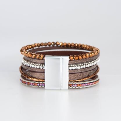 Edie Leather Multi Row Feather Magnetic Bracelet